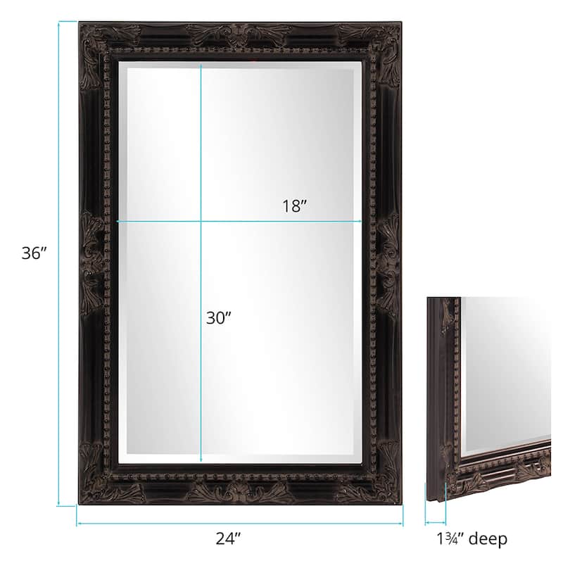 Allan Andrews Black Rectangular Beaded Texture Wood Framed Wall Mirror - 36"H x 24"W