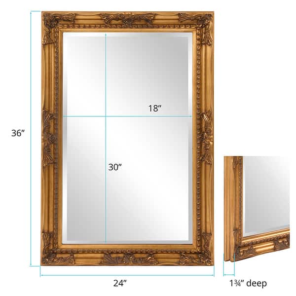 Allan Andrews Gold Rectangular Beaded Texture Wood Framed Wall Mirror - 36"H x 24"W