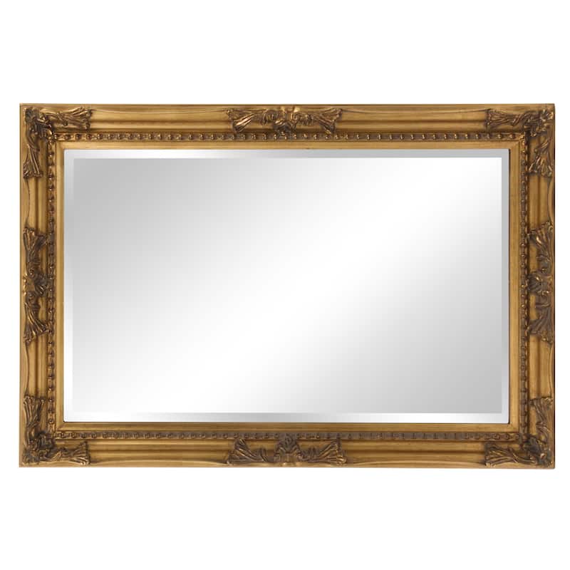 Allan Andrews Gold Rectangular Beaded Texture Wood Framed Wall Mirror - 36"H x 24"W