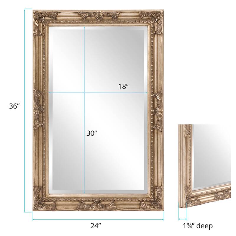 Allan Andrews Warm Silver Rectangular Beaded Texture Wood Framed Wall Mirror - 36"H x 24"W