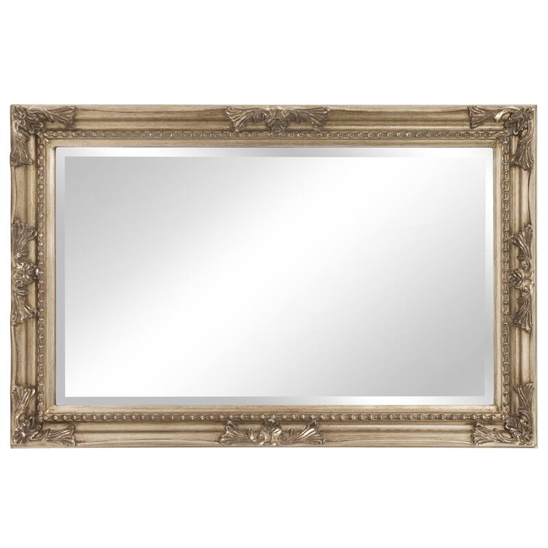 Allan Andrews Warm Silver Rectangular Beaded Texture Wood Framed Wall Mirror - 36"H x 24"W