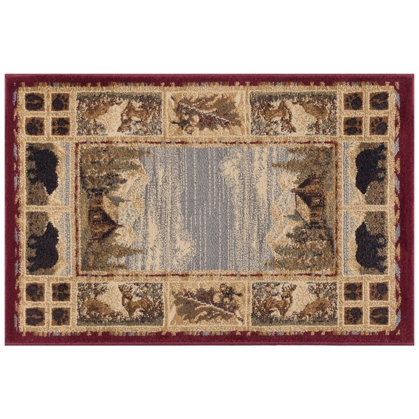 Black Bear Novelty Lodge Pattern Brown Scatter Mat Rug