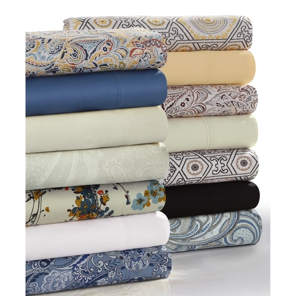 Solid or Printed 300 Thread Count Cotton Sateen Deep Pocket Bed Sheet Set