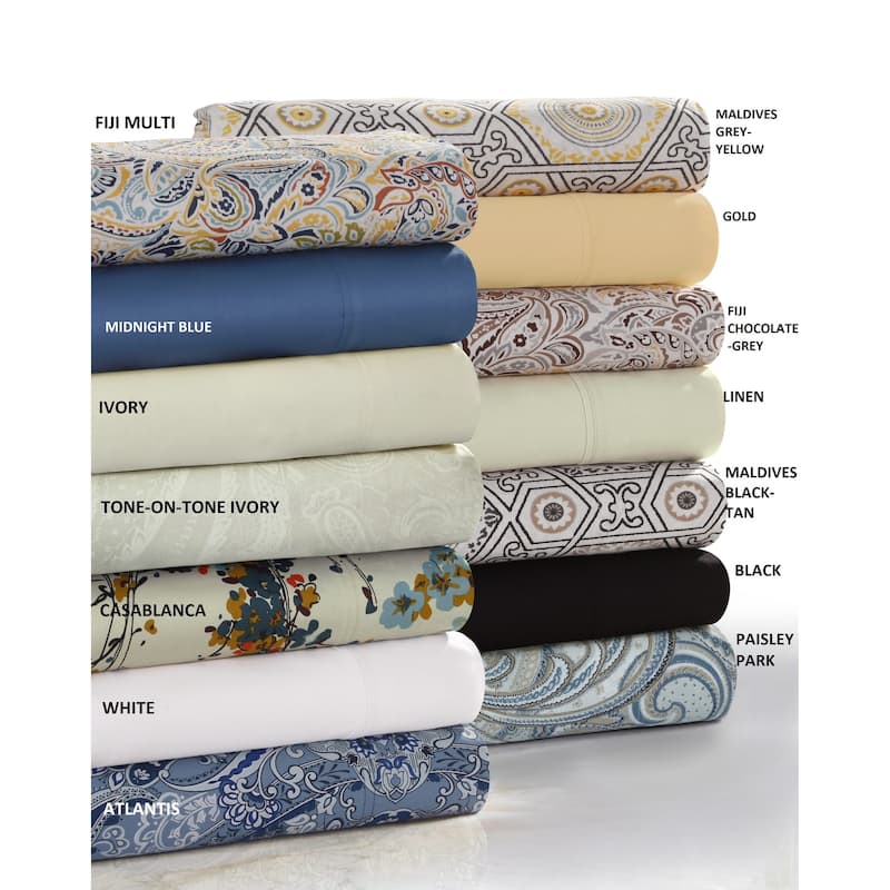 Solid/Printed 300 Thread Count Cotton Sateen Deep Pocket Bed Sheet Set
