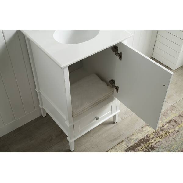 ANZZI Alexander Series 21-in Black Single Sink Bathroom Vanity with White Solid Surface Top (Mirror Included)