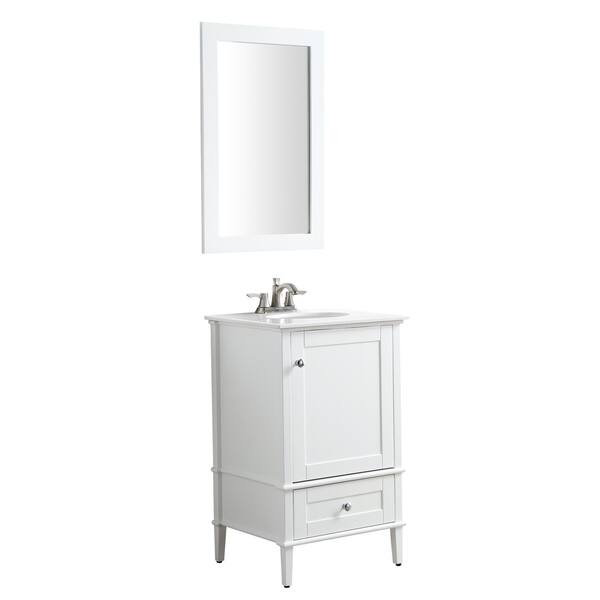 ANZZI Alexander Series 21-in Black Single Sink Bathroom Vanity with White Solid Surface Top (Mirror Included)