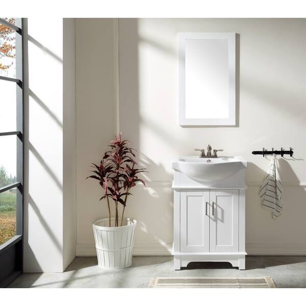 ANZZI Montburn 24-in Rich Black Single Sink Bathroom Vanity with White Ceramic Top (Mirror Included)