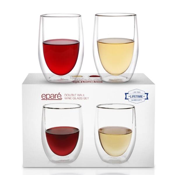 slide 1 of 7, Epare Wine Glasses, Insulated Stemless Tumbler Set of 2 (13oz, 390ml)