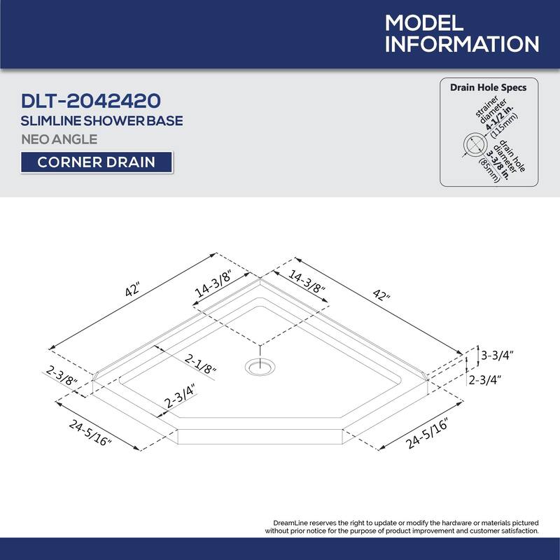 DreamLine 42 in. x 42 in. x 76 3/4 in. H Neo-Angle Shower Base and Acrylic Backwall Kit - 42" x 42"