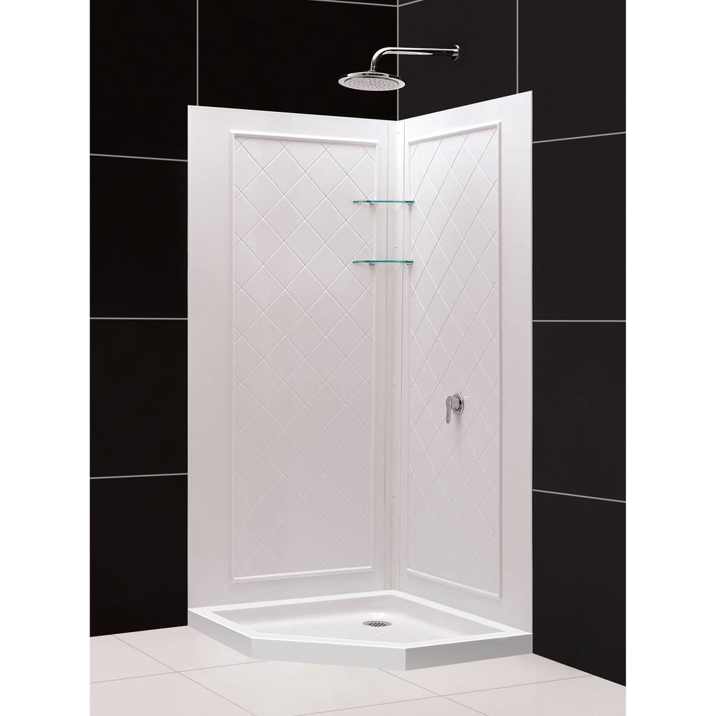 DreamLine 42 in. x 42 in. x 76 3/4 in. H Neo-Angle Shower Base and Acrylic Backwall Kit - 42" x 42"