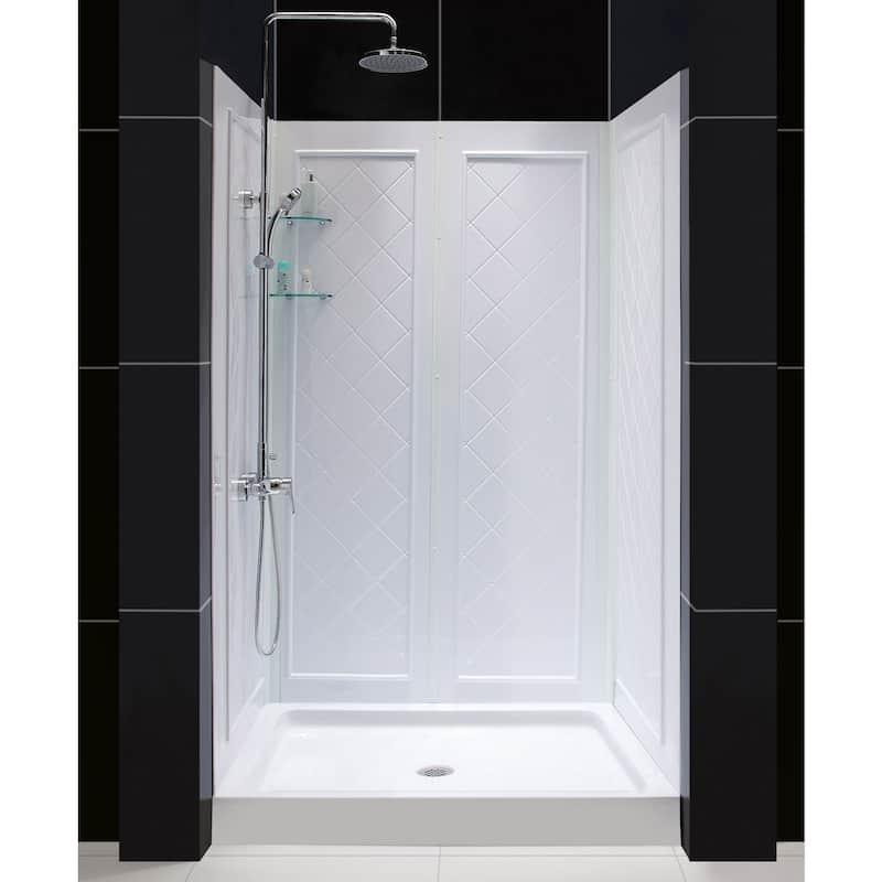 DreamLine 34 in. D x 48 in. W x 76 3/4 in. H Single Threshold Shower Base and Acrylic Backwall Kit - 34" x 48"