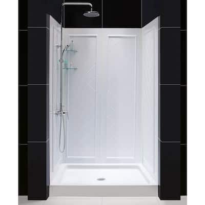 DreamLine 34 in. D x 48 in. W x 76 3/4 in. H Single Threshold Shower Base and Acrylic Backwall Kit - 34" x 48"