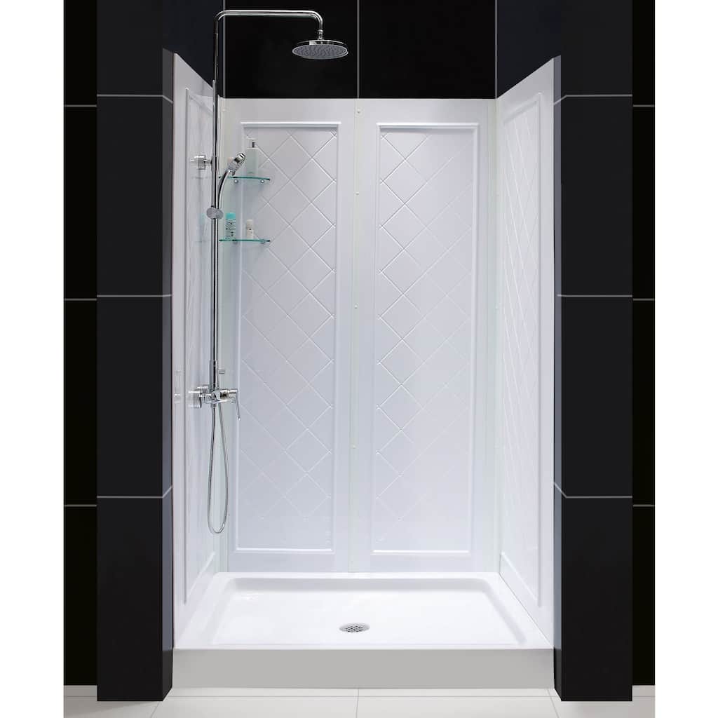 DreamLine 34 in. D x 48 in. W x 76 3/4 in. H Single Threshold Shower Base and Acrylic Backwall Kit - 34" x 48"