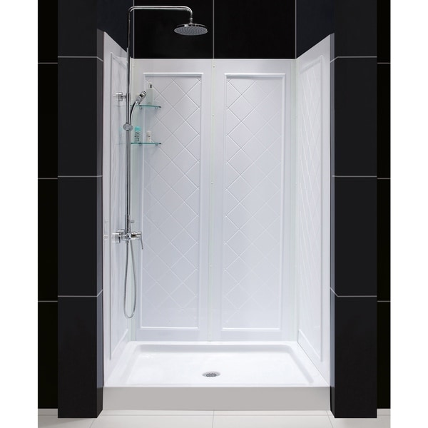 DreamLine 32 in. D x 48 in. W x 76 3/4 in. H SlimLine Single Threshold Shower Base and QWALL-5 Acrylic Backwall Kit