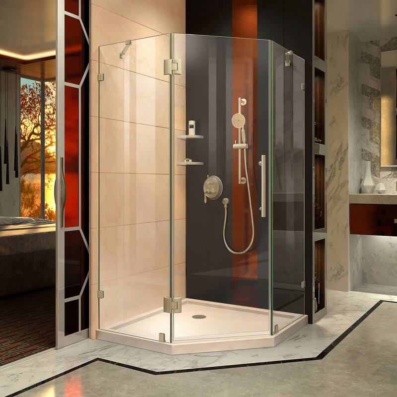 DreamLine Prism Lux 36 in. x 36 in. x 74 3/4 in. H Hinged Shower Enclosure and Shower Base Kit - 36" x 36" - 36" x 36" - Biscuit Base - Nickel Finish