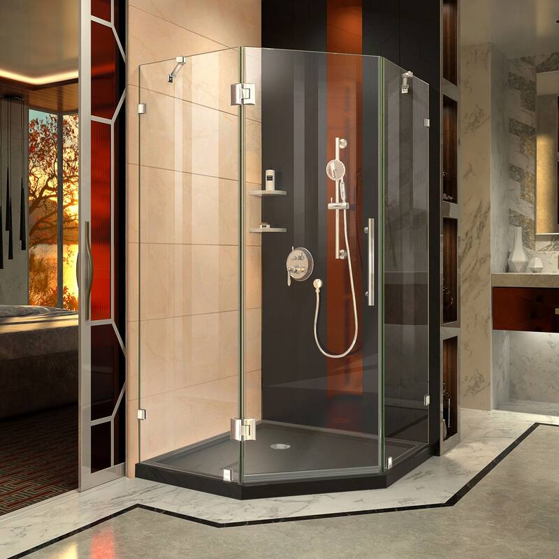 DreamLine Prism Lux 36 in. x 36 in. x 74 3/4 in. H Hinged Shower Enclosure and Shower Base Kit - 36" x 36" - 36" x 36" - Black Base - Chrome Finish
