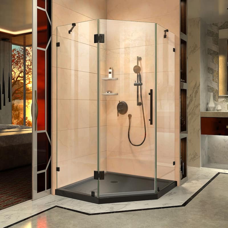 DreamLine Prism Lux 36 in. x 36 in. x 74 3/4 in. H Hinged Shower Enclosure and Shower Base Kit - 36" x 36" - 36" x 36" - Black Base - Satin