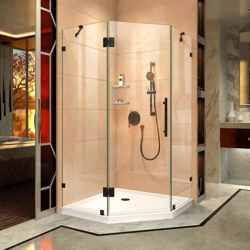 DreamLine Prism Lux 36 in. x 36 in. x 74 3/4 in. H Hinged Shower Enclosure and Shower Base Kit - 36" x 36" - 36" x 36" - White Base - Satin