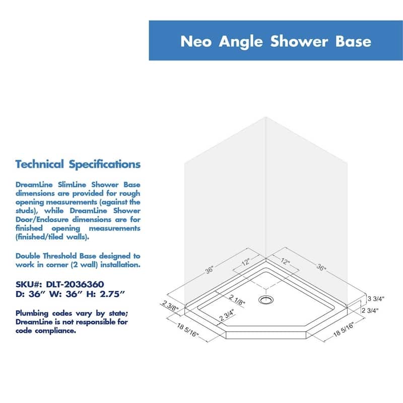DreamLine Prism Lux 36 in. x 36 in. x 74 3/4 in. H Hinged Shower Enclosure and Shower Base Kit - 36" x 36" - 36" x 36"