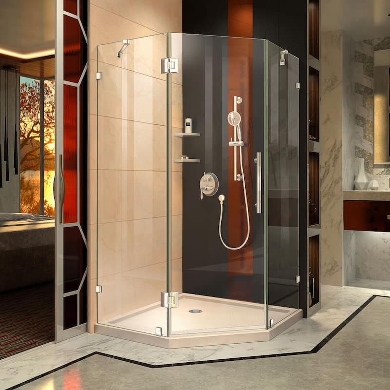 DreamLine Prism Lux 42 in. x 42 in. x 74 3/4 in. H Hinged Shower Enclosure and Shower Base Kit - 42" x 42" - 42" x 42" - Biscuit Base - Chrome Finish