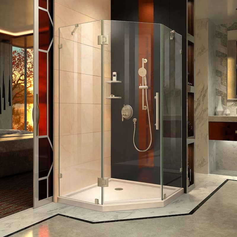 DreamLine Prism Lux 42 in. x 42 in. x 74 3/4 in. H Hinged Shower Enclosure and Shower Base Kit - 42" x 42" - 42" x 42" - Biscuit Base - Nickel Finish