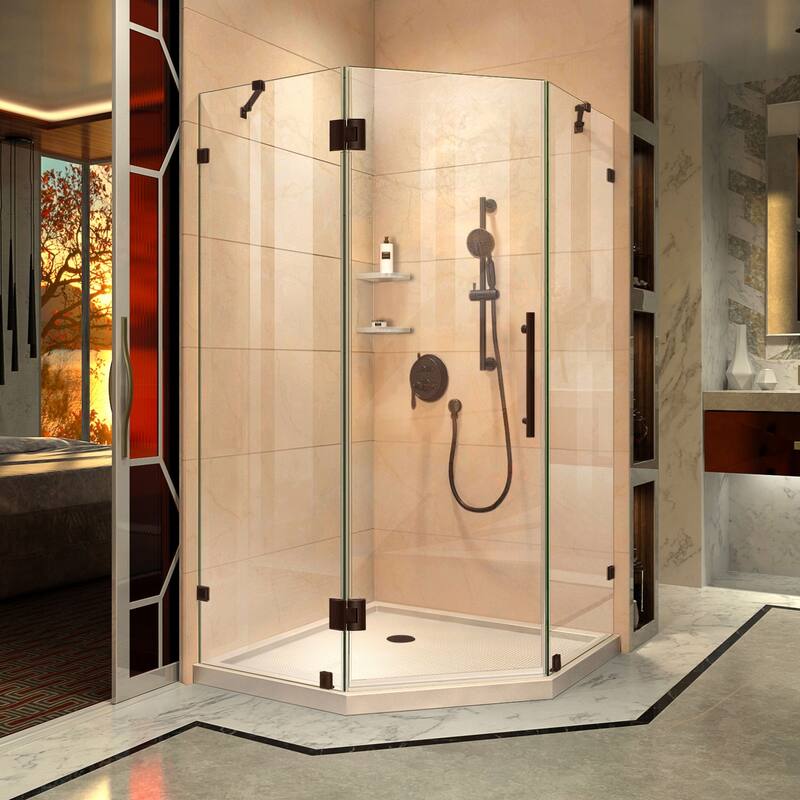 DreamLine Prism Lux 42 in. x 42 in. x 74 3/4 in. H Hinged Shower Enclosure and Shower Base Kit - 42" x 42" - 42" x 42" - Biscuit Base - Oil Rubbed Bronze Finish