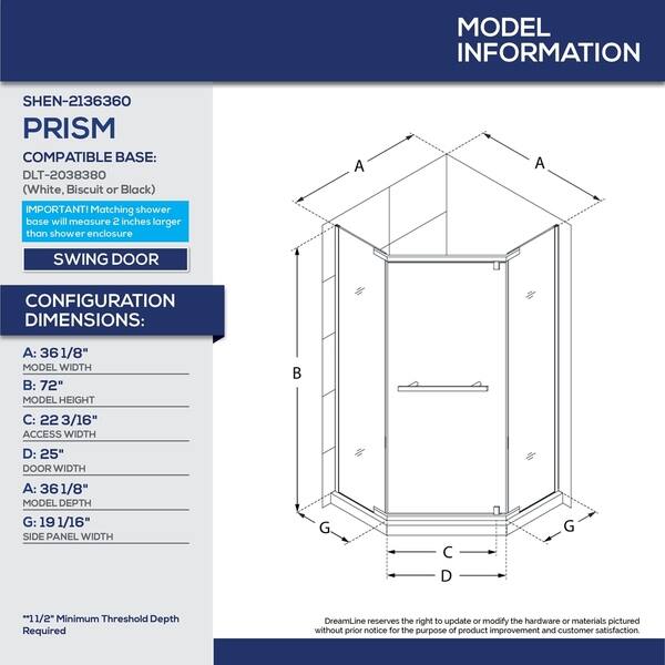 Shop Dreamline Prism 38 In X 38 In X 74 3 4 In H Pivot Shower