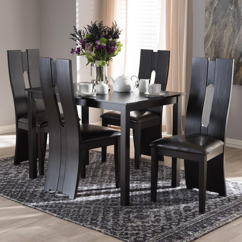 Contemporary Brown Faux Leather 5-Piece Dining Set by Baxton Studio