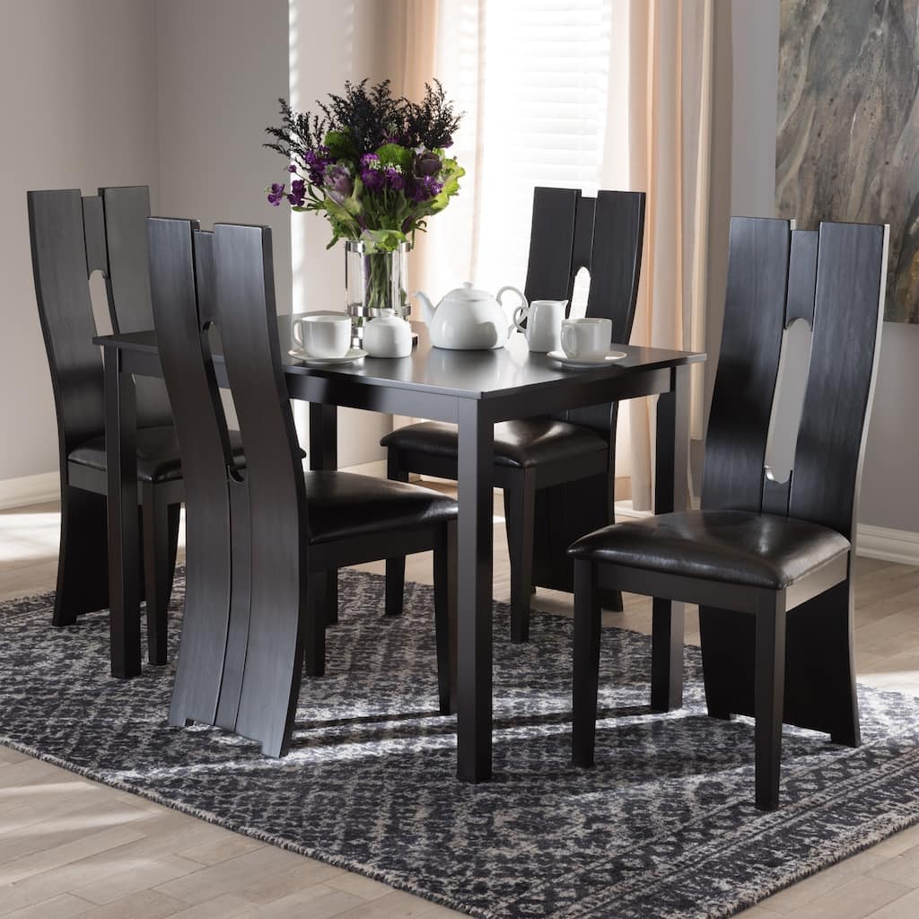 Contemporary Brown Faux Leather 5-Piece Dining Set by Baxton Studio