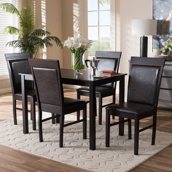 Contemporary Brown Faux Leather 5-Piece Dining Set by Baxton Studio ...