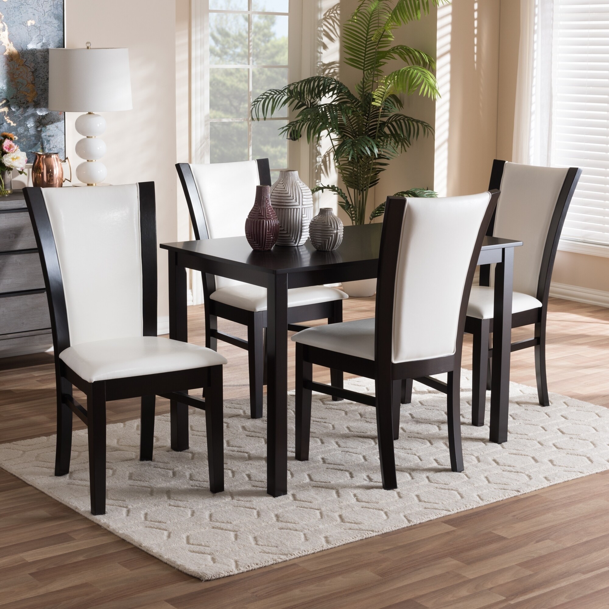 Производитель обеденных столов. Contemporary 5 piece Dining Set Espresso. Modern Faux Leather Dining Chairs Set by shopc.