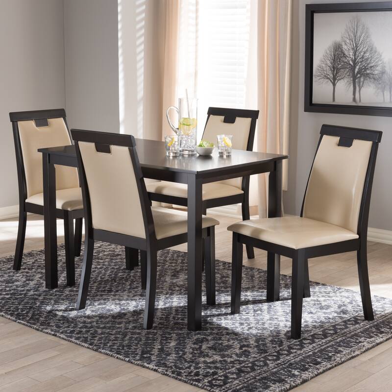 Contemporary Beige Faux Leather 5-Piece Dining Set by Baxton Studio