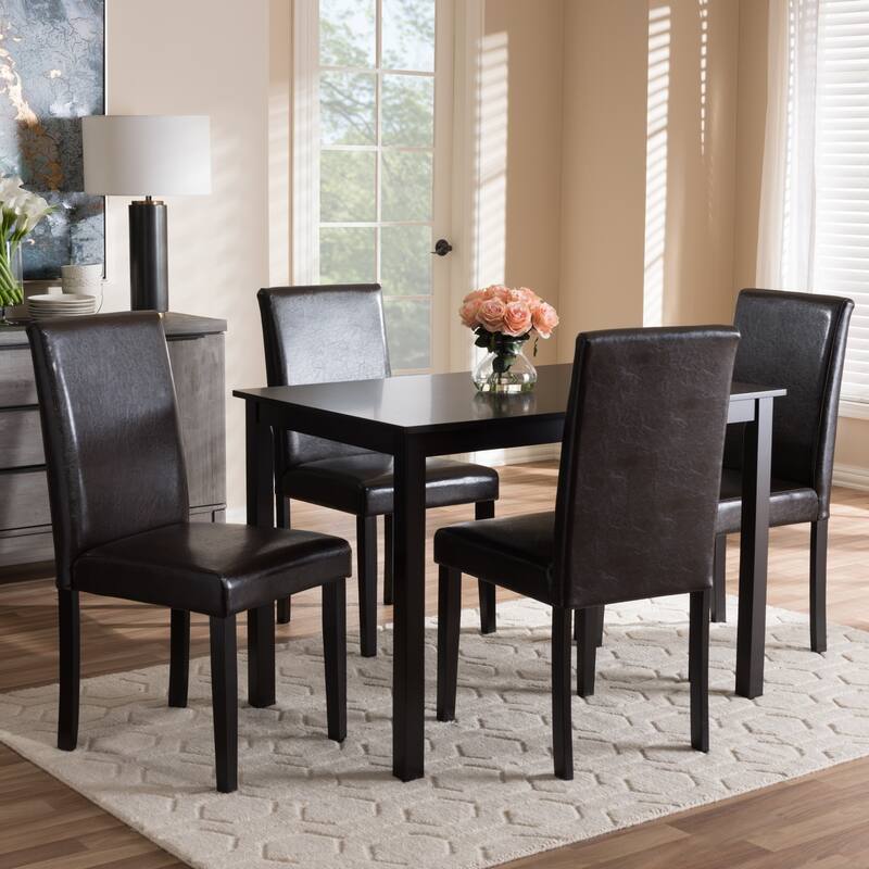 Contemporary Brown Faux Leather 5-Piece Dining Set by Baxton Studio