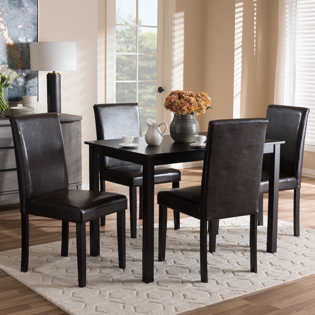 Contemporary Brown Faux Leather 5-Piece Dining Set by Baxton Studio