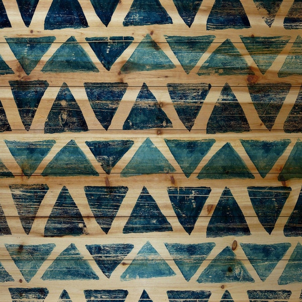 Marmont Hill - Handmade Blue Triangles Painting Print on Natural Pine Wood