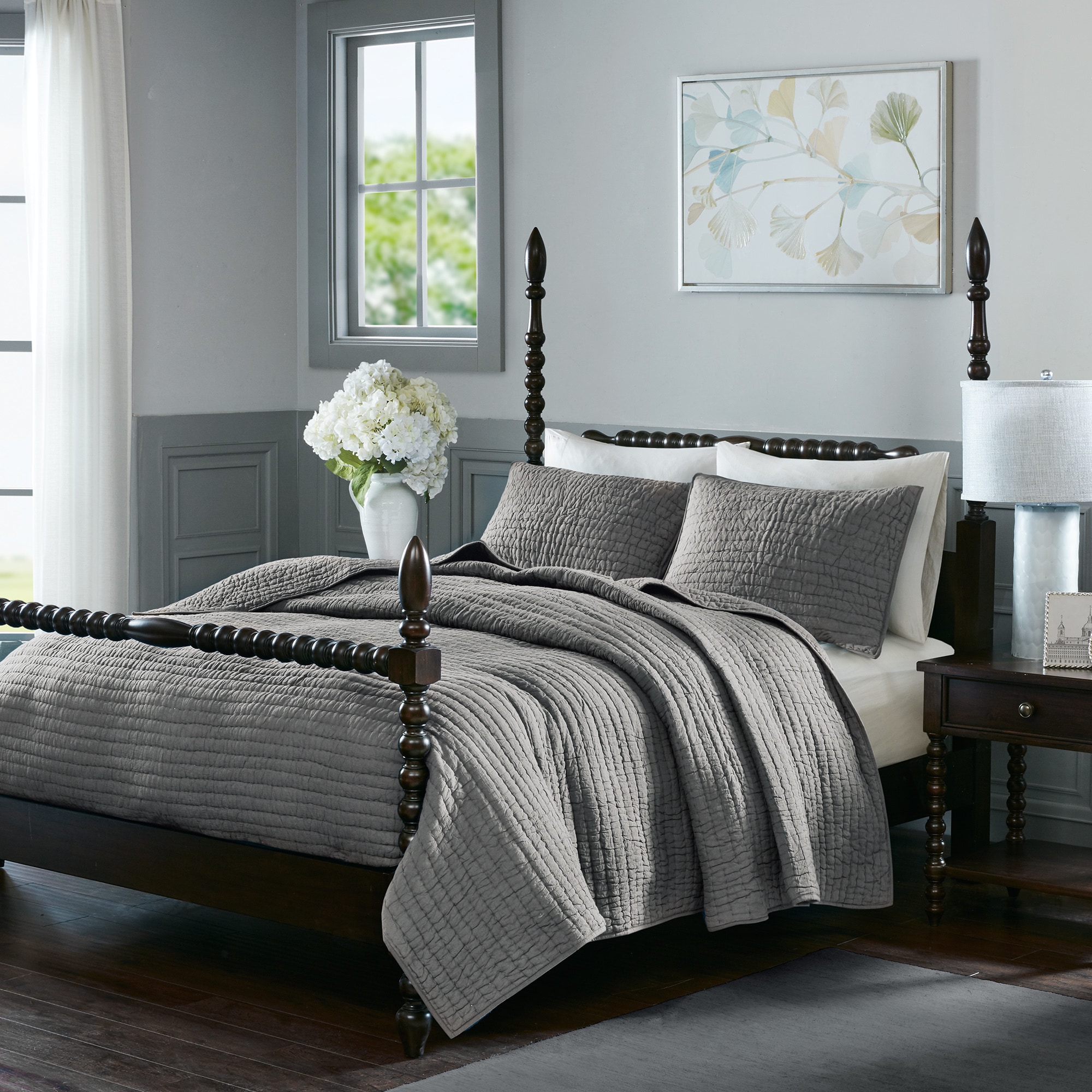 Shop Madison Park Signature Serene Grey Cotton Hand Quilted