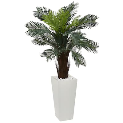 4.5' Cycas Artificial Plant in White Tower Planter