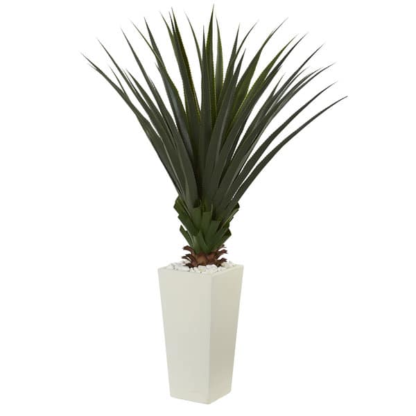 slide 1 of 1, 5' Spiky Agave Artificial Plant in White Tower Planter