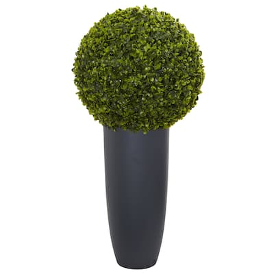 30" Boxwood Artificial Topiary Plant in Gray Cylinder Planter (Indoor/Outdoor)