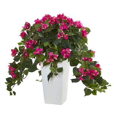 Bougainvillea Artificial Plant in White Tower Planter