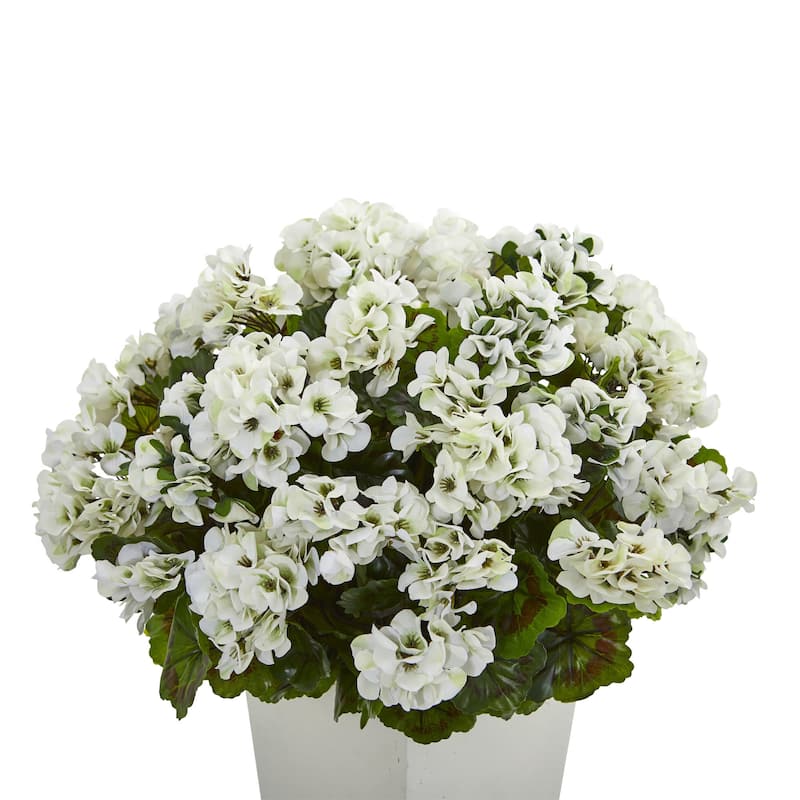 27" Geranium Artificial Plant in White Planter UV Resistant (Indoor/Outdoor)