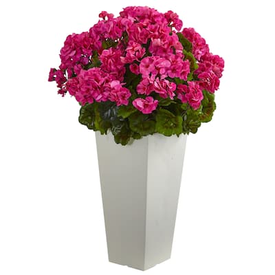 27" Geranium Artificial Plant in White Planter UV Resistant (Indoor/Outdoor)