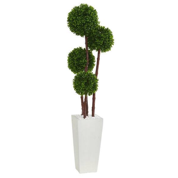 4' Boxwood Artificial Topiary Tree in Planter UV Resistant (Indoor ...