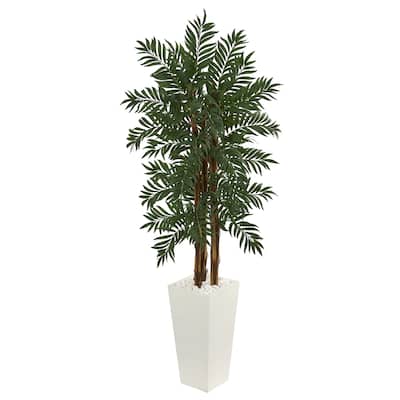 5.5' Parlor Palm Artificial Tree in White Tower Planter