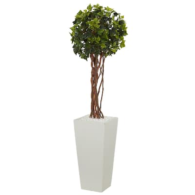 3' English Ivy Artificial Tree in White Tower Planter UV Resistant (Indoor/Outdoor)