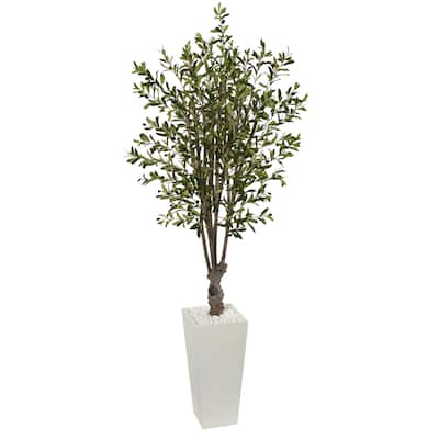 6' Olive Artificial Tree in White Tower Planter
