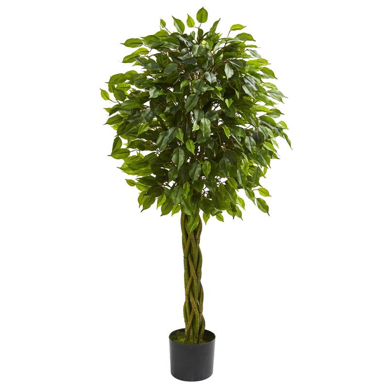 4' Ficus Artificial Tree With Woven Trunk Uv Resistant (indoor Outdoor 