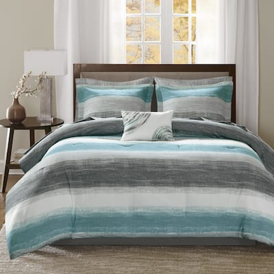 Madison Park Essentials Barret Aqua Comforter Set with Cotton Bed Sheets