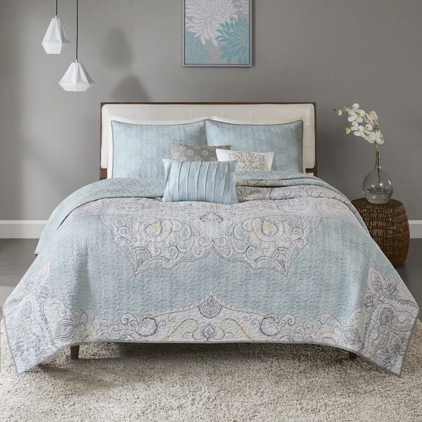 Madison Park Joanna Seafoam 6-piece Reversible Cotton Sateen Coverlet Set