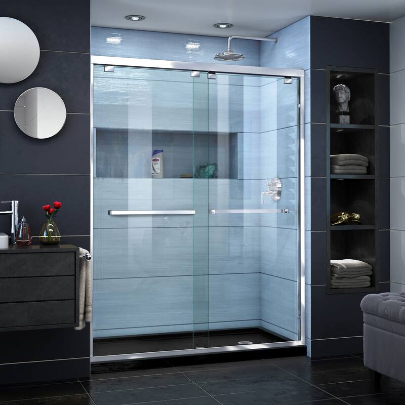 DreamLine Encore 30 in. D x 60 in. W x 78 3/4 in. H Bypass Sliding Shower Door and Shower Base Kit - 30" x 60" - 30" x 60" - Black Base - Right - Chrome Finish